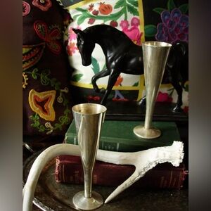 Ultra RARE Vintage GUCCI Silverplate Flutes Cups Glasses Holiday Gift Barware GG